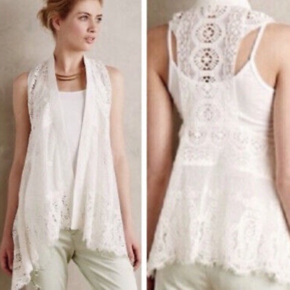 Anthropologie Meadow Rue  White Draped Crochet  Lace Vest XS/S - Picture 4 of 9